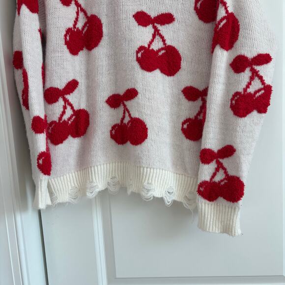 Altard State Women’s Cherry Novelty Print V Neck Sweater Size M Cozy - Picture 4 of 14